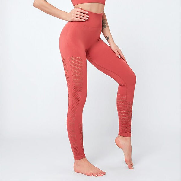 Sexy Hollow Out Seamless Sport Fitness Leggings Women Hip Enhancing Squat Proof Athletic Workout Gym Tights Yoga Pant