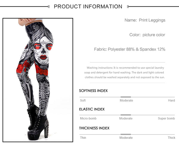 Halloween Sugar Skull Leggings For Women Girl Rose Print Fantastic Workout Party Ankle Pant | Vimost Shop.