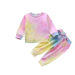 Winter Long Sleeve Baby Girls Clothes 2020 Fashion Sport Girls Tie dye Kids Clothes Set 2Piece Top+trousers Toddler Clothing D30