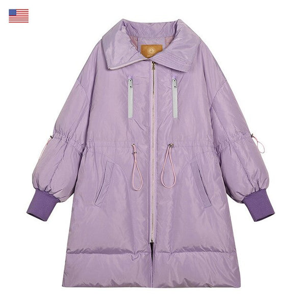 Local Delivery Solid Drawstring Pocket Zip Down Jacket Women Oversize Coat Autumn Casual Female Outwear | Vimost Shop.