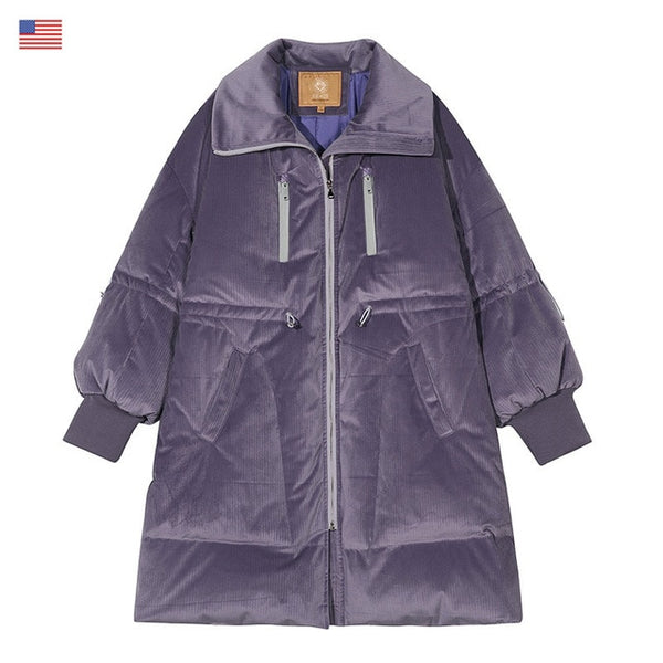 Local Delivery Solid Drawstring Pocket Zip Down Jacket Women Oversize Coat Autumn Casual Female Outwear | Vimost Shop.