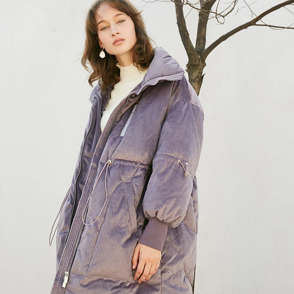 Local Delivery Solid Drawstring Pocket Zip Down Jacket Women Oversize Coat Autumn Casual Female Outwear | Vimost Shop.