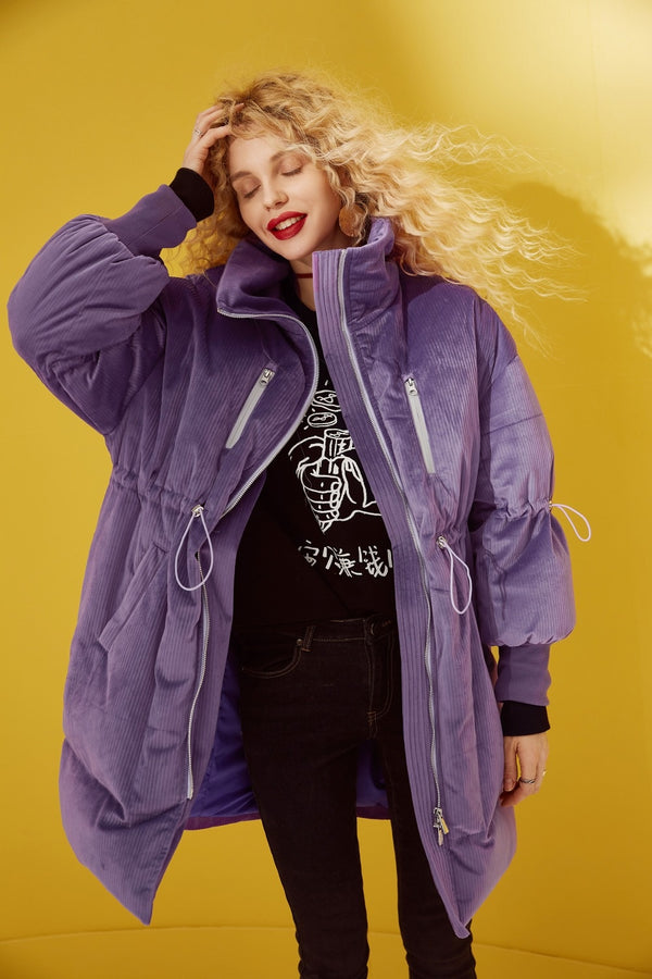 Local Delivery Solid Drawstring Pocket Zip Down Jacket Women Oversize Coat Autumn Casual Female Outwear | Vimost Shop.