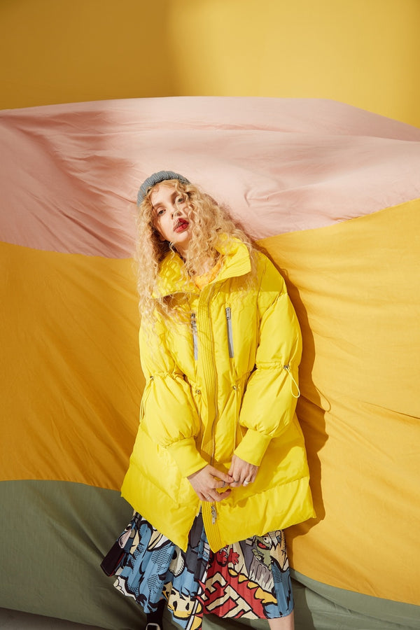 Local Delivery Solid Drawstring Pocket Zip Down Jacket Women Oversize Coat Autumn Casual Female Outwear | Vimost Shop.