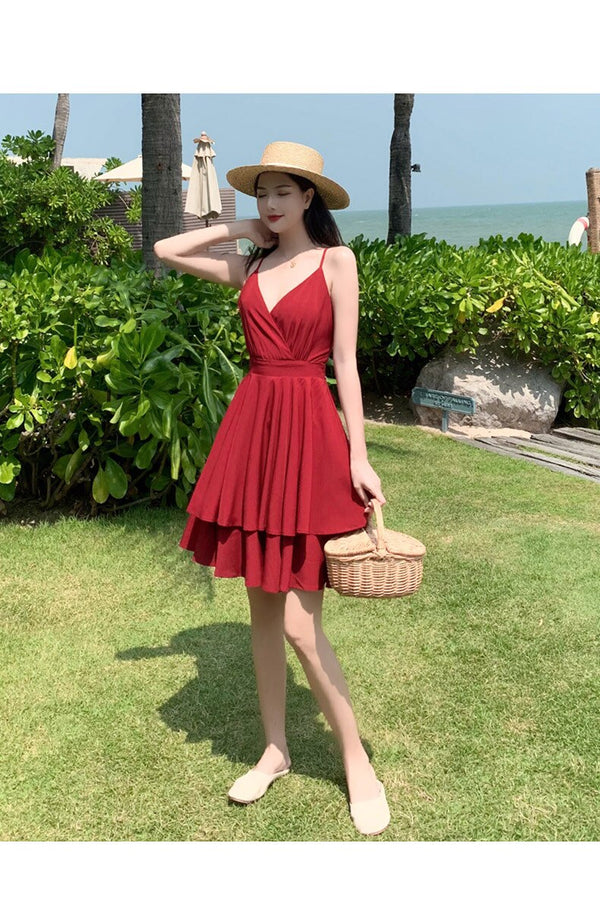 Summer Ruffles Sexy Dress Women Red Spaghetti Strap V Neck Backless Dresses Mini Zipper Club Party Female Dress Vestidos | Vimost Shop.