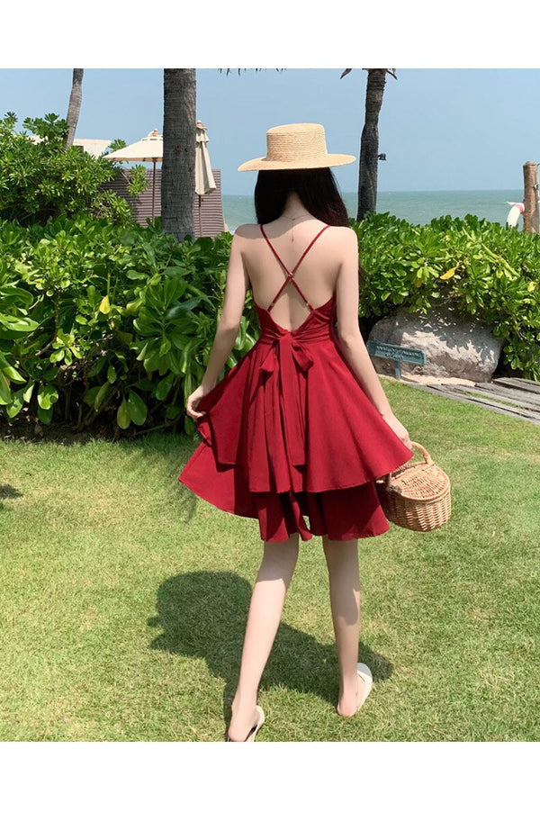 Summer Ruffles Sexy Dress Women Red Spaghetti Strap V Neck Backless Dresses Mini Zipper Club Party Female Dress Vestidos | Vimost Shop.