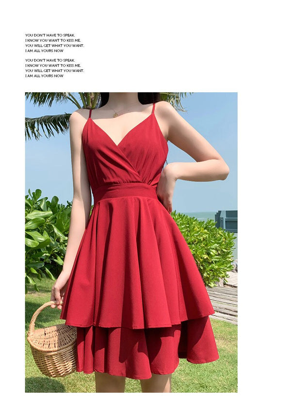 Summer Ruffles Sexy Dress Women Red Spaghetti Strap V Neck Backless Dresses Mini Zipper Club Party Female Dress Vestidos | Vimost Shop.