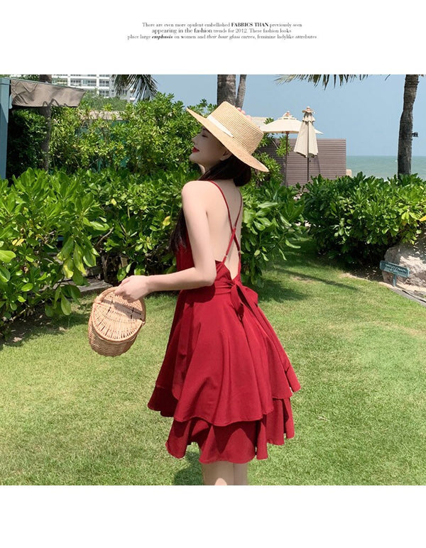 Summer Ruffles Sexy Dress Women Red Spaghetti Strap V Neck Backless Dresses Mini Zipper Club Party Female Dress Vestidos | Vimost Shop.