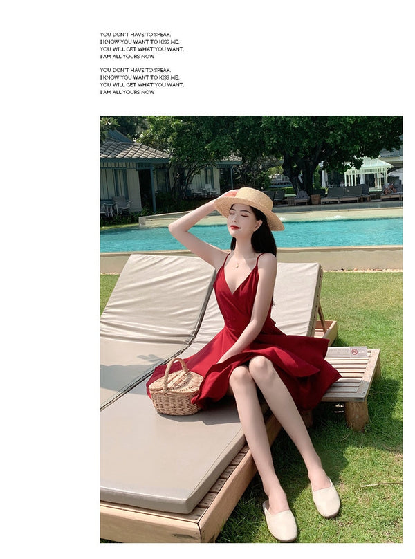 Summer Ruffles Sexy Dress Women Red Spaghetti Strap V Neck Backless Dresses Mini Zipper Club Party Female Dress Vestidos | Vimost Shop.