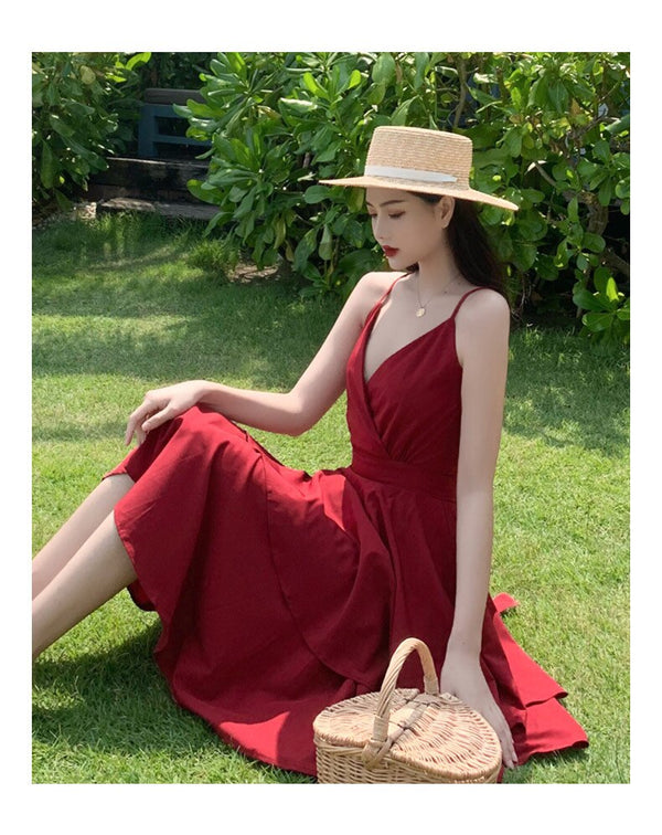 Summer Ruffles Sexy Dress Women Red Spaghetti Strap V Neck Backless Dresses Mini Zipper Club Party Female Dress Vestidos | Vimost Shop.