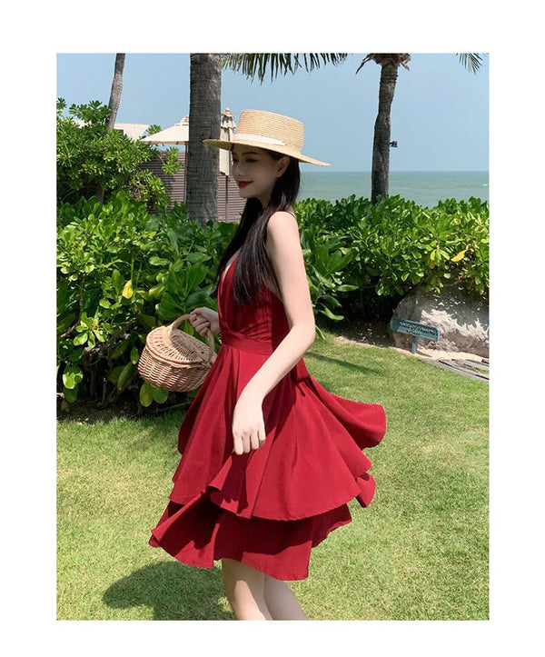 Summer Ruffles Sexy Dress Women Red Spaghetti Strap V Neck Backless Dresses Mini Zipper Club Party Female Dress Vestidos | Vimost Shop.