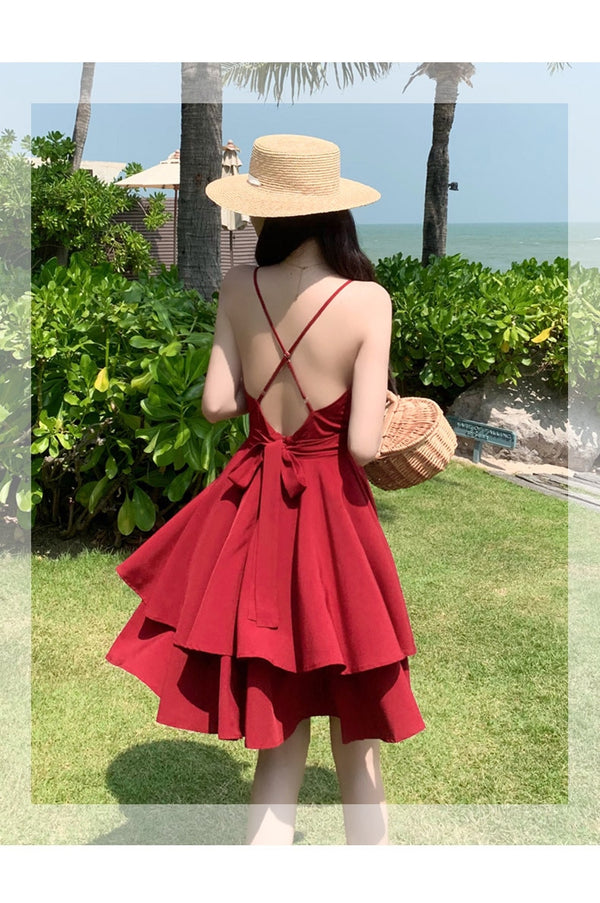 Summer Ruffles Sexy Dress Women Red Spaghetti Strap V Neck Backless Dresses Mini Zipper Club Party Female Dress Vestidos | Vimost Shop.