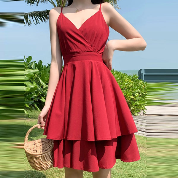 Summer Ruffles Sexy Dress Women Red Spaghetti Strap V Neck Backless Dresses Mini Zipper Club Party Female Dress Vestidos | Vimost Shop.