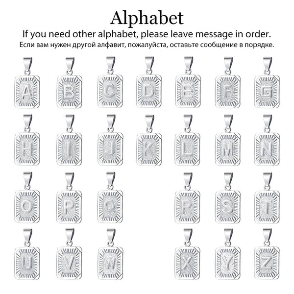 A-Z Letters Silver Color Charm Pendant Necklaces Square Capital Stainless Steel Letter Necklace Unisex Alphabet Jewely GPM11 | Vimost Shop.