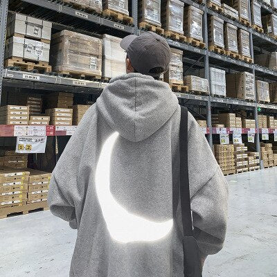 Moon Reflective print Hoodies Men's Sweatshirt Orange Autumn Winter Sweatshirts Men Streetwear Cool korean Loose Hoodies Male | Vimost Shop.