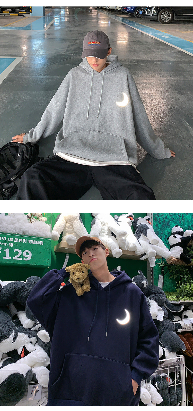 Moon Reflective print Hoodies Men's Sweatshirt Orange Autumn Winter Sweatshirts Men Streetwear Cool korean Loose Hoodies Male | Vimost Shop.