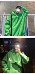 Moon Reflective print Hoodies Men's Sweatshirt Orange Autumn Winter Sweatshirts Men Streetwear Cool korean Loose Hoodies Male