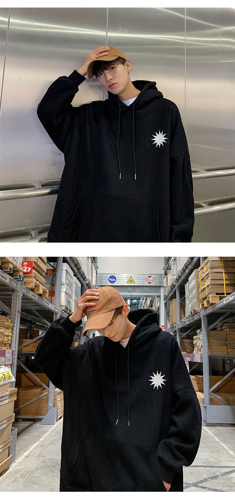 Moon Reflective print Hoodies Men's Sweatshirt Orange Autumn Winter Sweatshirts Men Streetwear Cool korean Loose Hoodies Male | Vimost Shop.