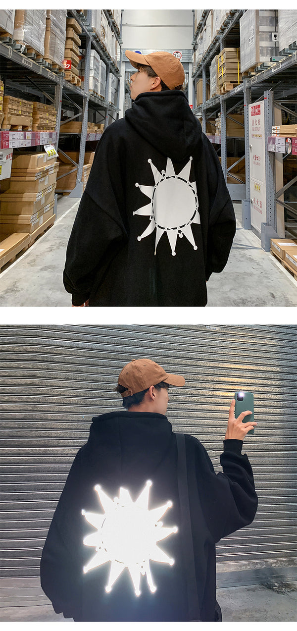 Moon Reflective print Hoodies Men's Sweatshirt Orange Autumn Winter Sweatshirts Men Streetwear Cool korean Loose Hoodies Male | Vimost Shop.