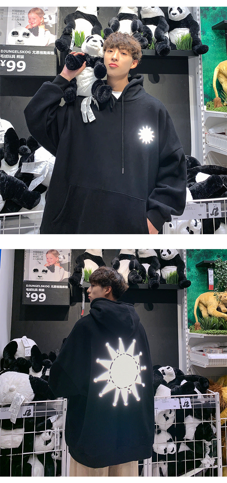 Moon Reflective print Hoodies Men's Sweatshirt Orange Autumn Winter Sweatshirts Men Streetwear Cool korean Loose Hoodies Male | Vimost Shop.