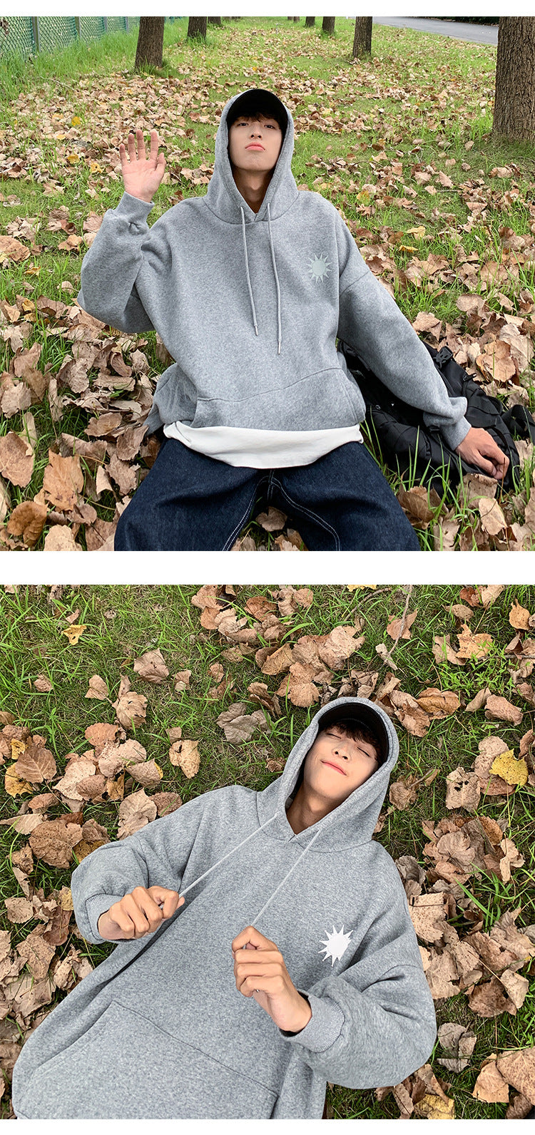 Moon Reflective print Hoodies Men's Sweatshirt Orange Autumn Winter Sweatshirts Men Streetwear Cool korean Loose Hoodies Male | Vimost Shop.