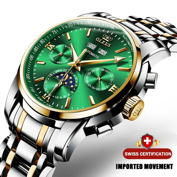 Luxury Men Watches Automatic Green Watch Men Stainless Steel Waterproof Business Sport Mechanical Wristwatch | Vimost Shop.