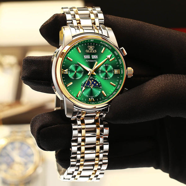 Luxury Men Watches Automatic Green Watch Men Stainless Steel Waterproof Business Sport Mechanical Wristwatch | Vimost Shop.