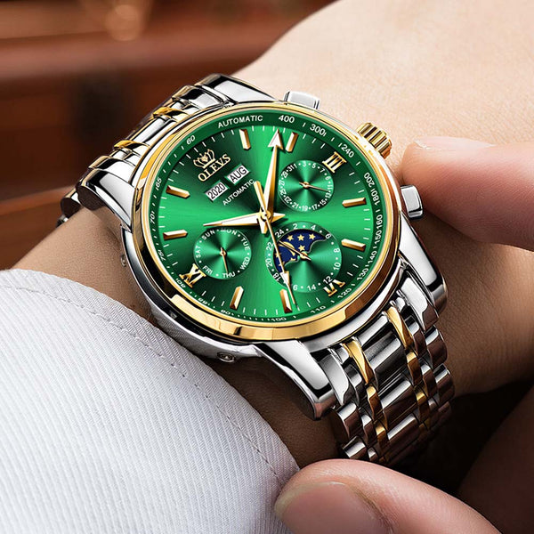Luxury Men Watches Automatic Green Watch Men Stainless Steel Waterproof Business Sport Mechanical Wristwatch | Vimost Shop.