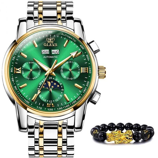 Luxury Men Watches Automatic Green Watch Men Stainless Steel Waterproof Business Sport Mechanical Wristwatch | Vimost Shop.