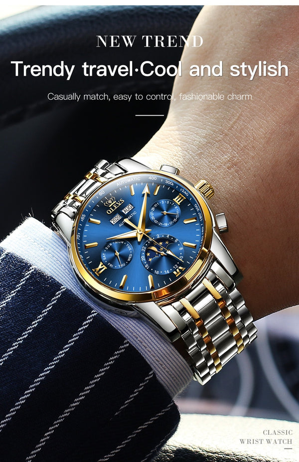 Luxury Men Watches Automatic Green Watch Men Stainless Steel Waterproof Business Sport Mechanical Wristwatch | Vimost Shop.