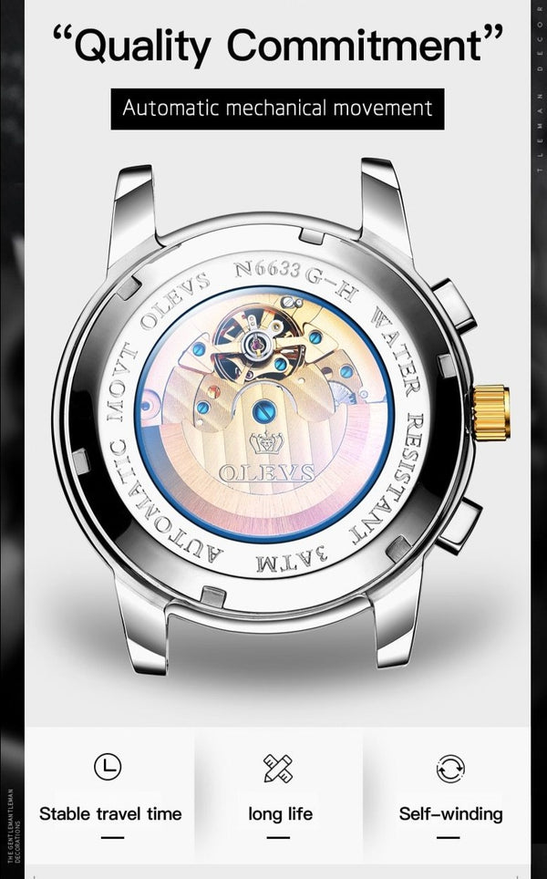 Luxury Men Watches Automatic Green Watch Men Stainless Steel Waterproof Business Sport Mechanical Wristwatch | Vimost Shop.