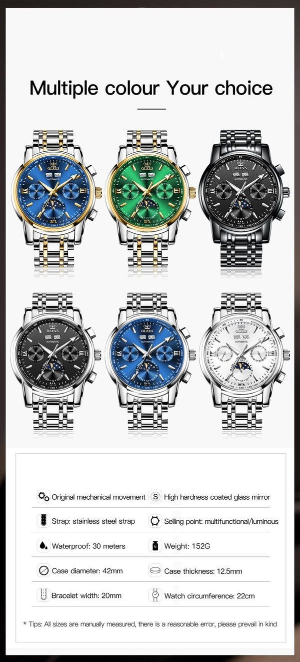 Luxury Men Watches Automatic Green Watch Men Stainless Steel Waterproof Business Sport Mechanical Wristwatch | Vimost Shop.