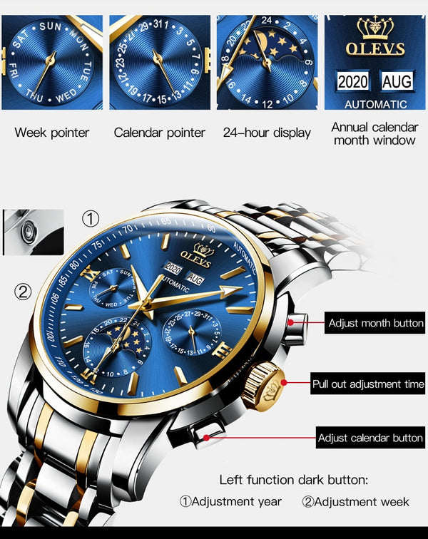 Luxury Men Watches Automatic Green Watch Men Stainless Steel Waterproof Business Sport Mechanical Wristwatch | Vimost Shop.