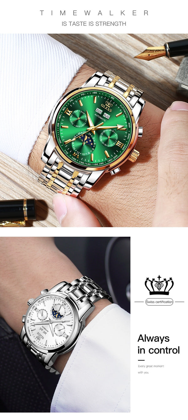 Luxury Men Watches Automatic Green Watch Men Stainless Steel Waterproof Business Sport Mechanical Wristwatch | Vimost Shop.