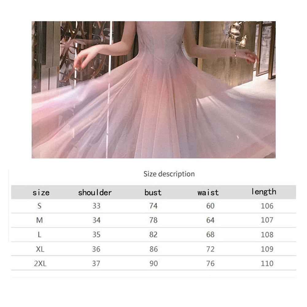 Rainbow mesh suspender dress female high waist was thin net red with the same temperament gradient color fairy DRESS | Vimost Shop.