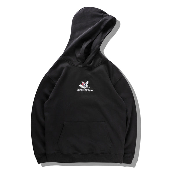 Japanese Crane Bird Embroidered Pullover Hooded Sweatshirts Hoodies Men Harajuku Hip Hop Hoodie Streetwear Tops | Vimost Shop.