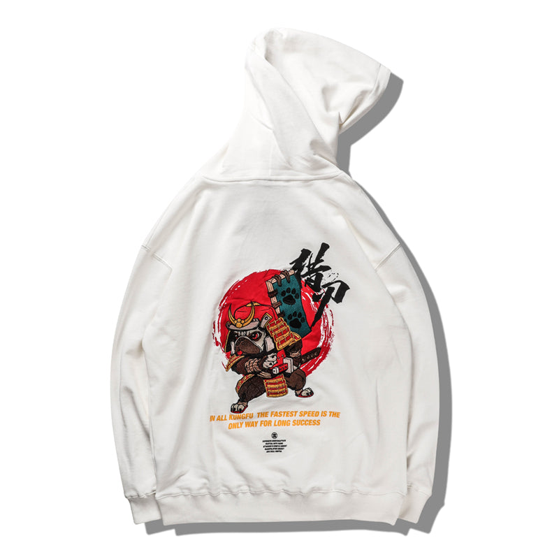 Harajuku Hip Hop Embroidered Samurai Dog Print Hoodies Sweatshirts Streetwear Chinese Characters Pullover Hooded Tops | Vimost Shop.