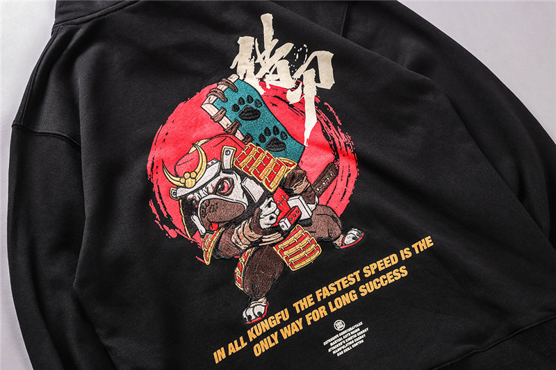 Harajuku Hip Hop Embroidered Samurai Dog Print Hoodies Sweatshirts Streetwear Chinese Characters Pullover Hooded Tops | Vimost Shop.