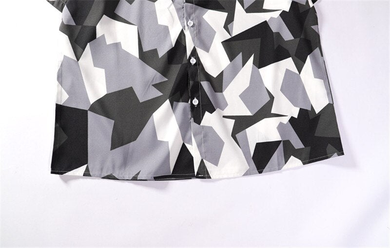 Mens Streetwear Geometry Short Sleeve Shirts Harajuku Hawaiian Pink Grey Shirt Hip Hop Casual Loose Shirt | Vimost Shop.