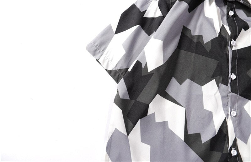 Mens Streetwear Geometry Short Sleeve Shirts Harajuku Hawaiian Pink Grey Shirt Hip Hop Casual Loose Shirt | Vimost Shop.