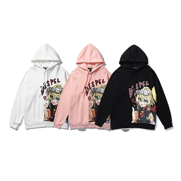 Harajuku Hoodies Men Japanese Ukiyo-e Anime Comics Girl Printed Hooded Pullover Sweatshirt High Street Baggy Streetwear