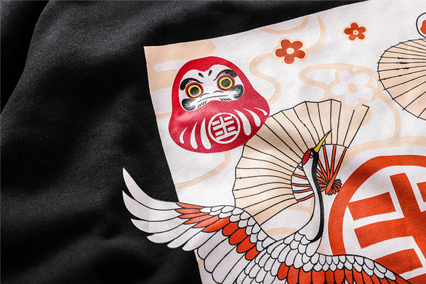 Japanese Style Crane Folding Fan Print Hooded Japan Ukiyo-e Sweatshirts Hoodies Harajuku Hip Hop Pullover Streetwear | Vimost Shop.