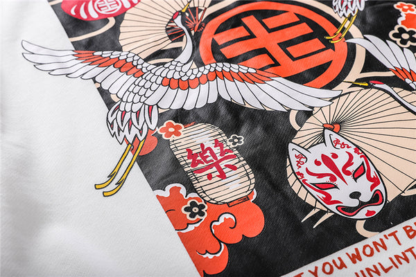 Japanese Style Crane Folding Fan Print Hooded Japan Ukiyo-e Sweatshirts Hoodies Harajuku Hip Hop Pullover Streetwear | Vimost Shop.