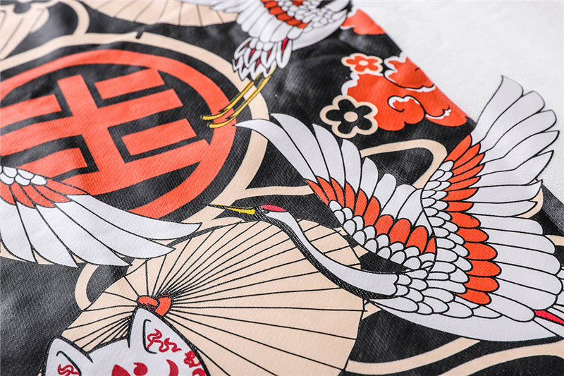 Japanese Style Crane Folding Fan Print Hooded Japan Ukiyo-e Sweatshirts Hoodies Harajuku Hip Hop Pullover Streetwear | Vimost Shop.