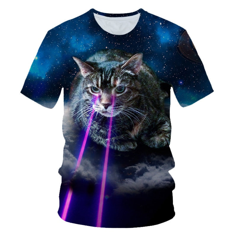 Galaxy Space 3D T Shirt Lovely Kitten Cat Eat Taco Pizza Funny Tops Tee Short Sleeve Summer Shirts | Vimost Shop.