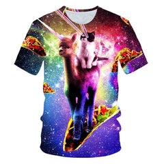 Galaxy Space 3D T Shirt Lovely Kitten Cat Eat Taco Pizza Funny Tops Tee Short Sleeve Summer Shirts
