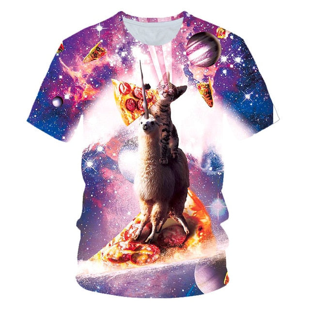 Galaxy Space 3D T Shirt Lovely Kitten Cat Eat Taco Pizza Funny Tops Tee Short Sleeve Summer Shirts | Vimost Shop.