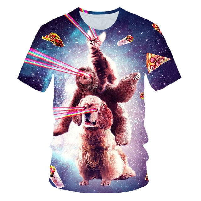 Galaxy Space 3D T Shirt Lovely Kitten Cat Eat Taco Pizza Funny Tops Tee Short Sleeve Summer Shirts | Vimost Shop.