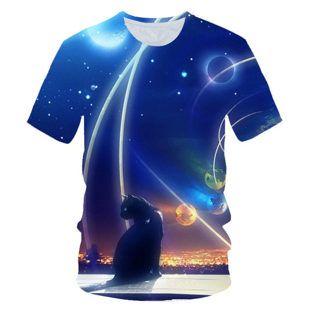 Galaxy Space 3D T Shirt Lovely Kitten Cat Eat Taco Pizza Funny Tops Tee Short Sleeve Summer Shirts | Vimost Shop.