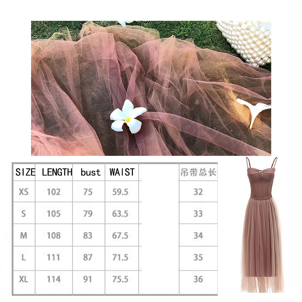 Spaghetti strap large swing Holiday Beach Long dress Fairy Sling Mesh Dress Female SummerSeaside High Waistdress | Vimost Shop.